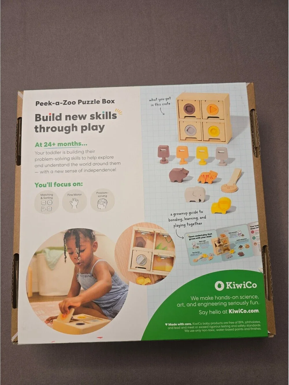 NEW KiwiCo Peek-a-Zoo Puzzle Box 24+ Months Wooden Montessori Shape Sorting Toy
